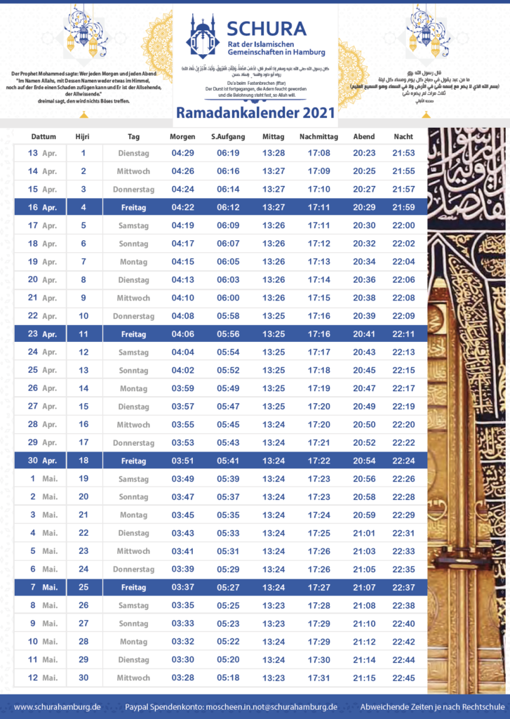 Ramadan Kalender 2021 Schura Hamburg
